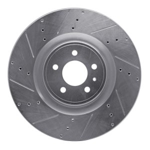 Ford Mustang Brake Rotor (1) - Front Left - R1 Concepts - Drilled & Slotted - Silver - `13-`14